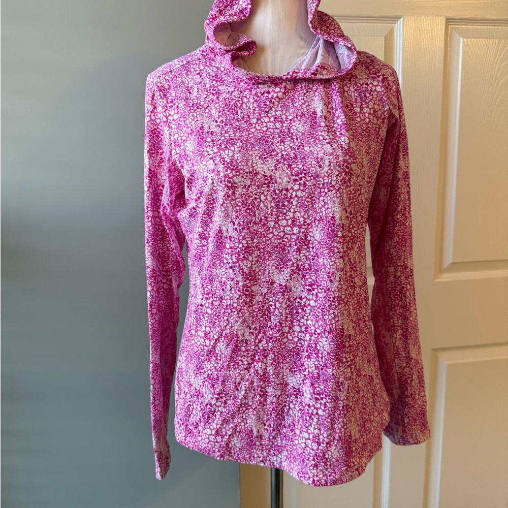 Ibkul UPF 50+ Long Sleeve Hoodie Top Pink Stretch Golf Shirt Medium